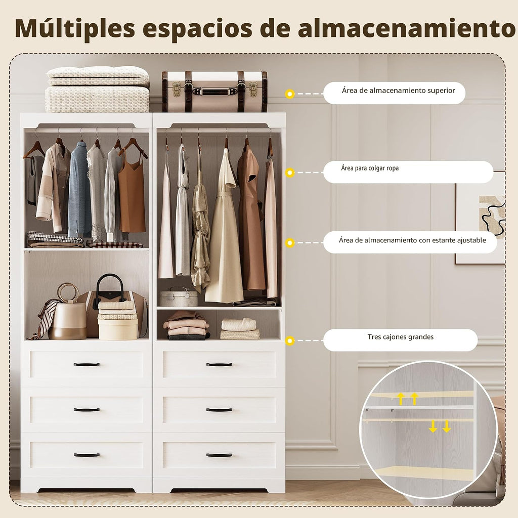 Sistema de Closet Independiente IRONCK con Repisas Ajustables y 3 Cajones