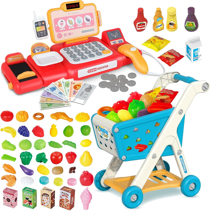Yalujumb Carrito de Compras Trolley Set de Juego para Niños y Calcu...