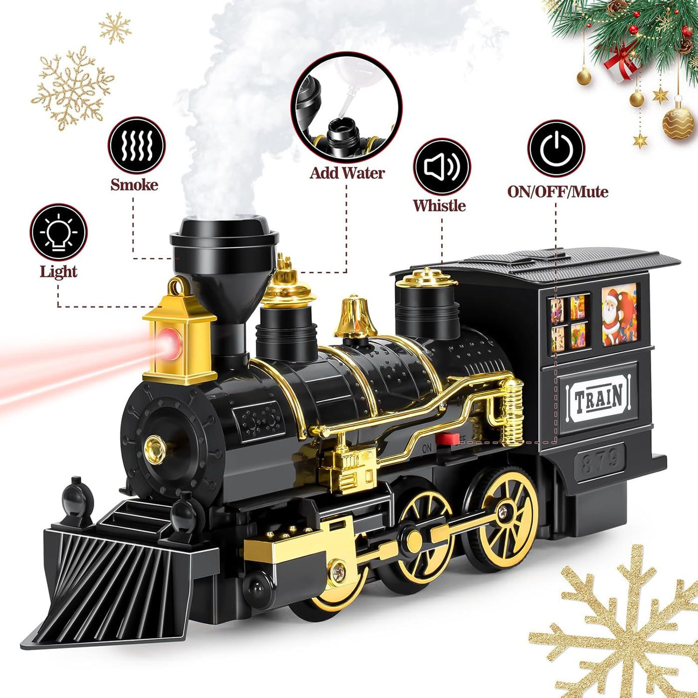 BainGesk Juego de tren de Navidad con vapor luces y