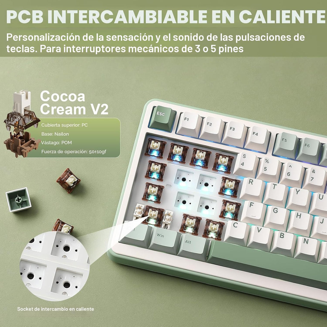 YUNZII Teclado mecánico inalámbrico B75 PRO, diseño del 75% con per...