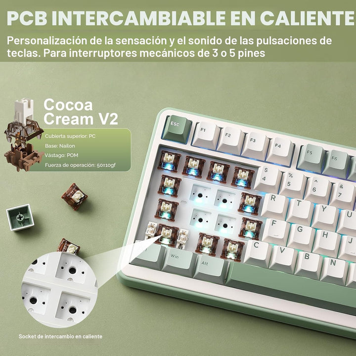 YUNZII Teclado mecánico inalámbrico B75 PRO, diseño del 75% con per...