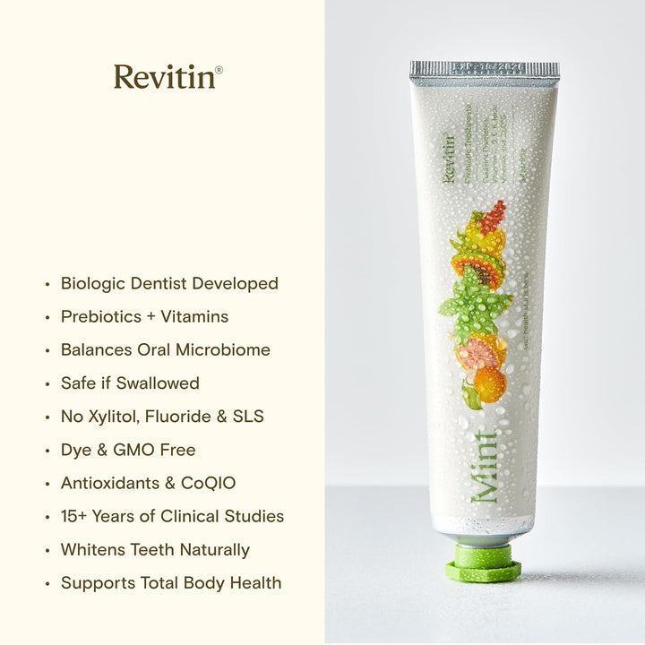 Revitin Pasta de dientes | Gel dental de menta prebiótico sin flúor...
