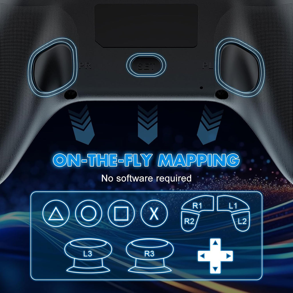 Dinosoo Controlador inalámbrico RGB con luz LED y botones traseros de reasignación, turbo ajustable, adaptador 2.4G para PS5, PC