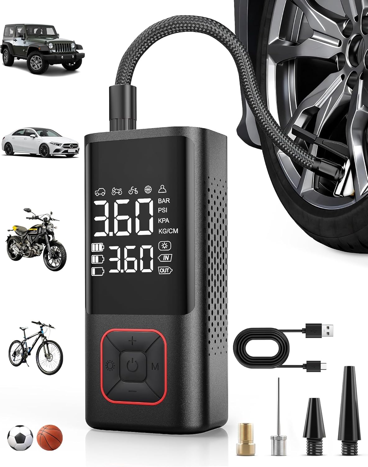 Powools Inflador de neumáticos inalámbrico 150PSI Compresor de aire...