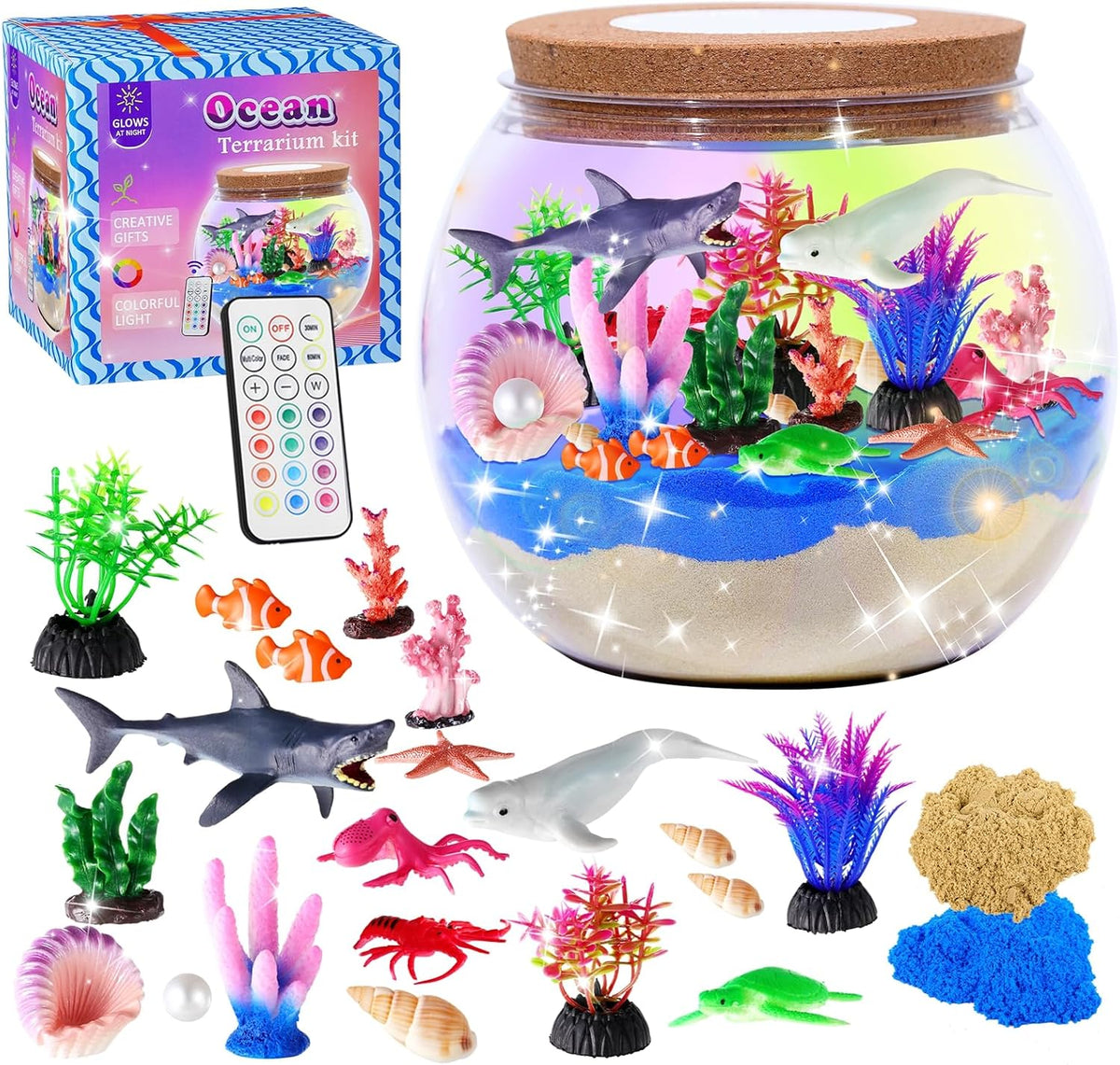 Kit de terrario oceánico para niños, juguete iluminado de animales marinos de tiburón, el mejor regalo de cumpleaños para niños y niñas