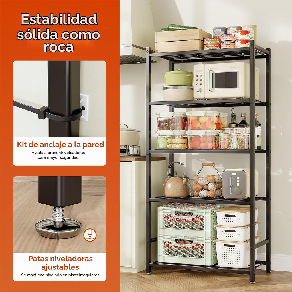 Estantes de almacenamiento, estantería de metal de 5 niveles con 120 libras por estante, pies niveladores, estante de almacenamiento para garaje, cocina, despensa, armario, 24 x 12.2 x 61.1