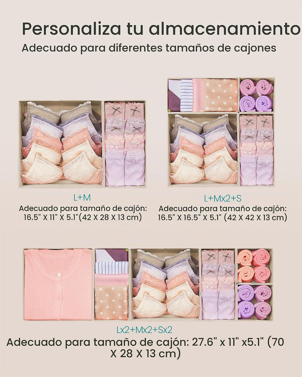 Organizadores de Cajones SONGMICS, Set de 12, Cajas de Almacenamiento Plegables de Tela