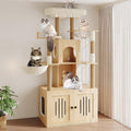 Árbol para gatos con caja de arena, torre para gatos de varios niveles con muebles ocultos, percha superior de felpa grande, postes rascadores de sisal, condominio para gatos y hamaca para gatos de