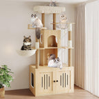 Árbol para gatos con caja de arena, torre para gatos de varios niveles con muebles ocultos, percha superior de felpa grande, postes rascadores de sisal, condominio para gatos y hamaca para gatos de