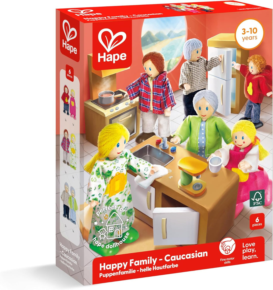 Hape Juego familiar de muñecas caucasianas para casa de muñecas par...