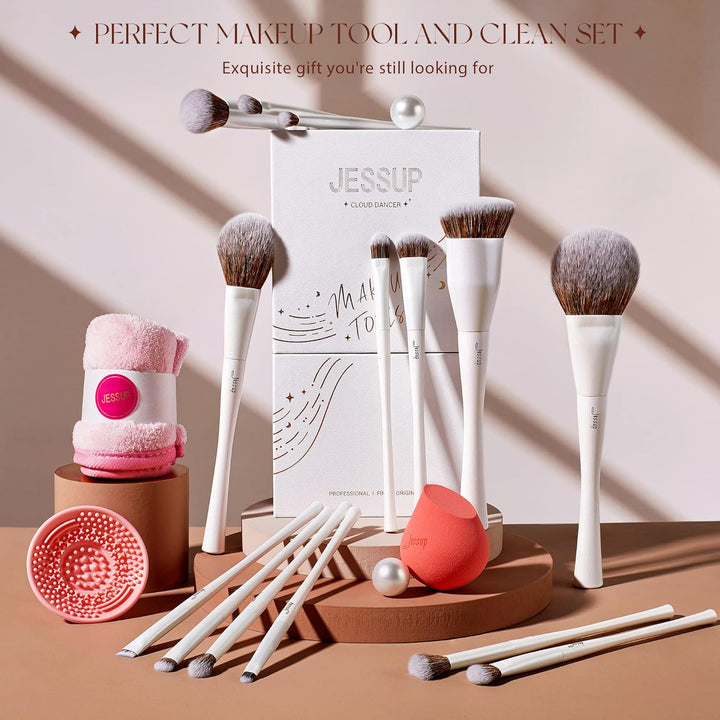 Jessup Juego de 14 brochas de maquillaje de alta gama para mujeres,...