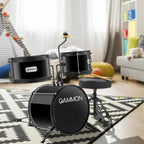 Juego de tambores, negro, para niños, completo, tamaño adecuado, con platillos, taburete, palos, todo lo que se necesita para empezar a tocar., Negro