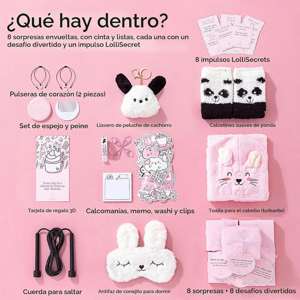 LolliBox Birthday Gift Set para niñasTween y adolescentes de 8–15 años, lista para regalar, 8 regalos envueltos individualmente