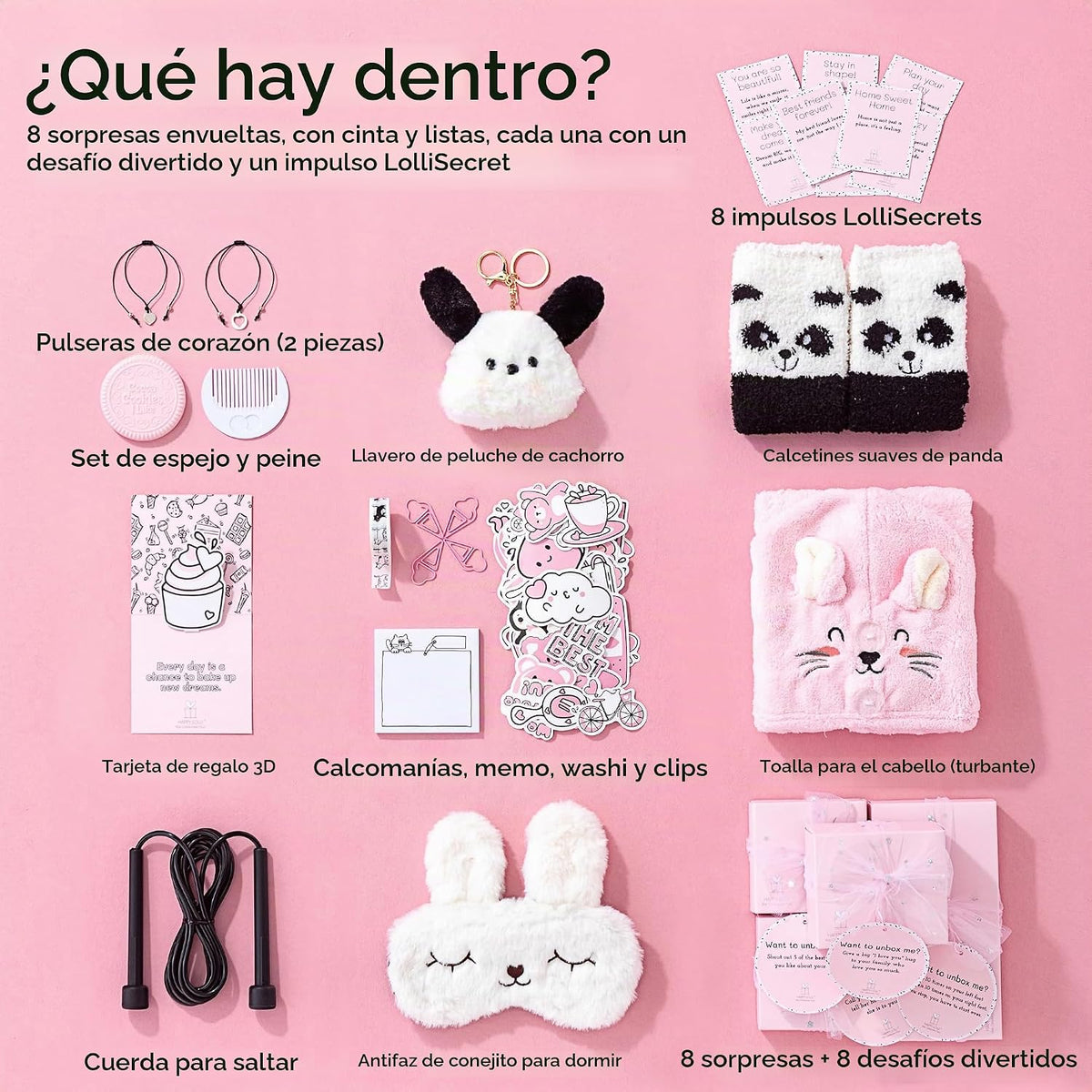 LolliBox Birthday Gift Set para niñasTween y adolescentes de 8–15 años, lista para regalar, 8 regalos envueltos individualmente