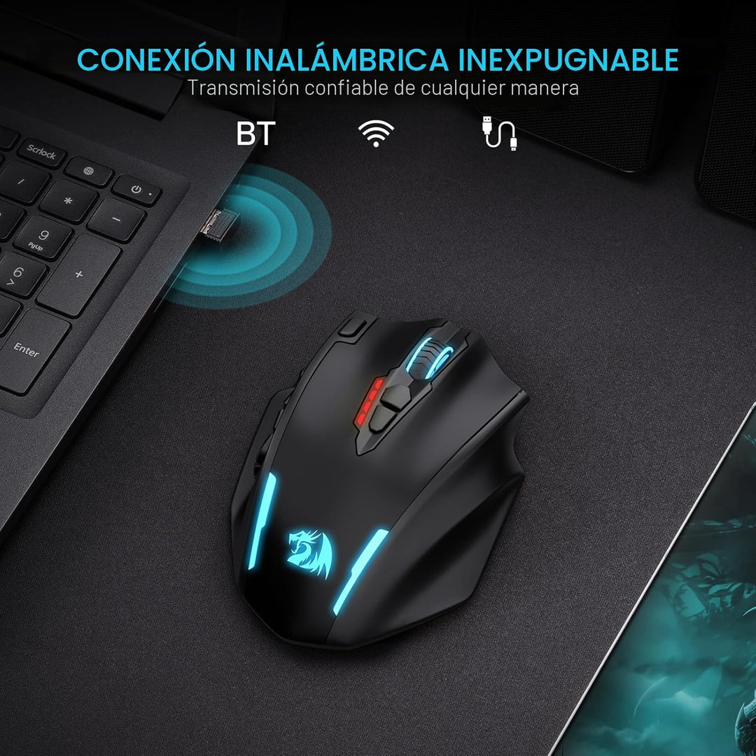Redragon M913 MAX Ratón inalámbrico para juegos, ratón óptico MMO d...