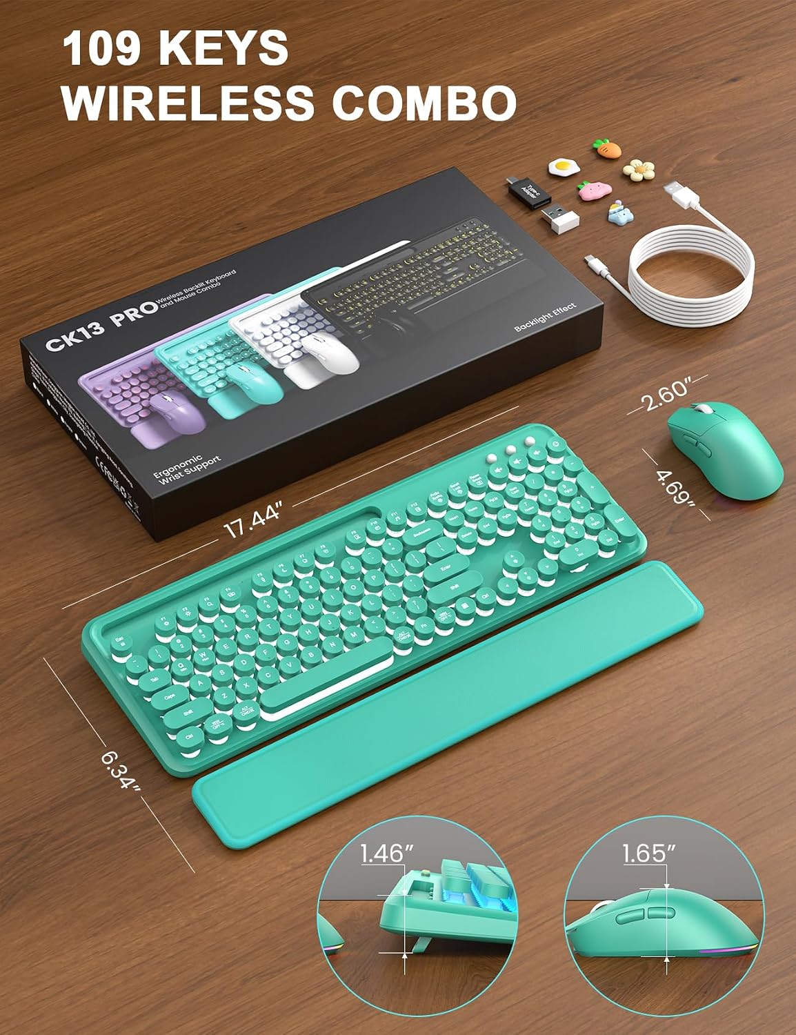Combo de teclado y mouse inalámbricos: teclado retroiluminado con r...