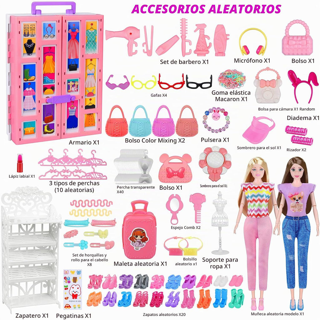Doll Closet Playset con Doll, 342 Pcs Clothes y Accessories