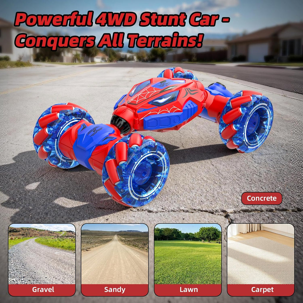 Único auto de acrobacias RC giratorio de 360° con detección de gestos 4WD, Araña roja