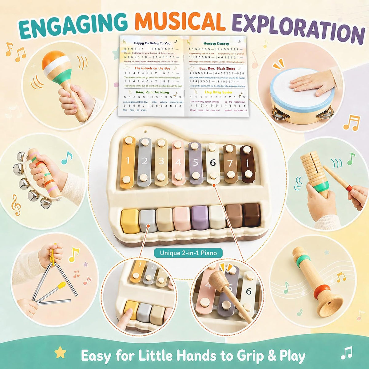 Juego de instrumentos musicales para niños, juguetes Montessori