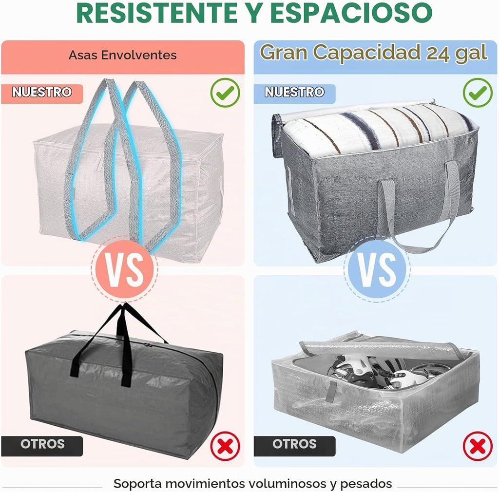 BALEINE Paquete de 8 bolsas de mudanza de gran tamaño con asas reforzadas, bolsa de almacenamiento resistente para ropa, suministros de mudanza (gris invierno, paquete de 8)