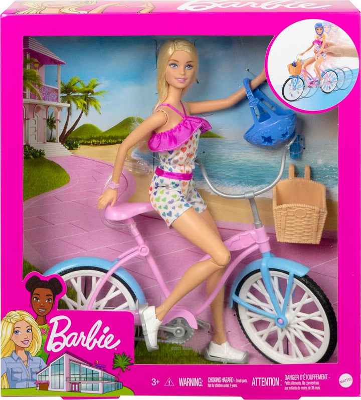 Muñeca Barbie y juego de bicicleta con muñeca (11.5 pulgadas, rubia...
