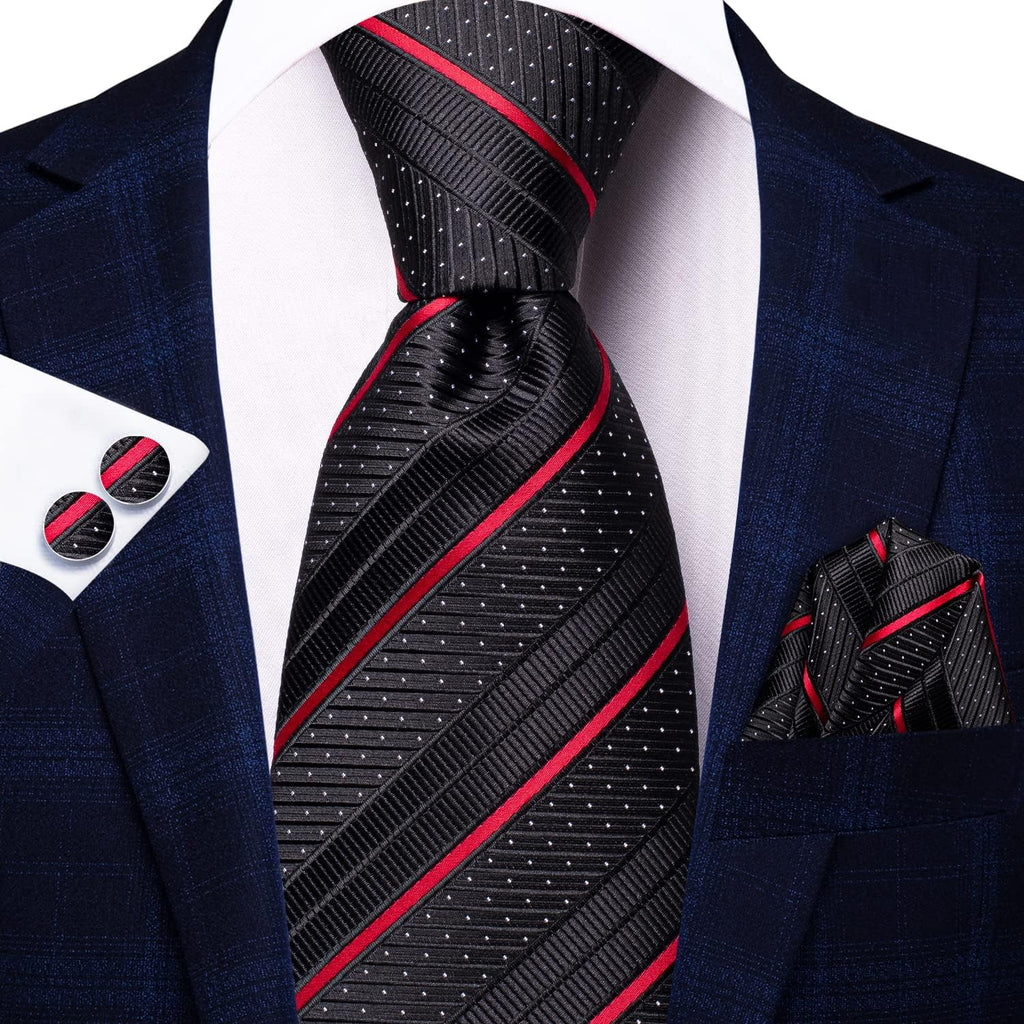 Hi-Tie - Juego de 3 piezas para hombre, incluye corbata, pañuelo de bolsillo, gemelos y pin de solapa, colección de corbata de seda