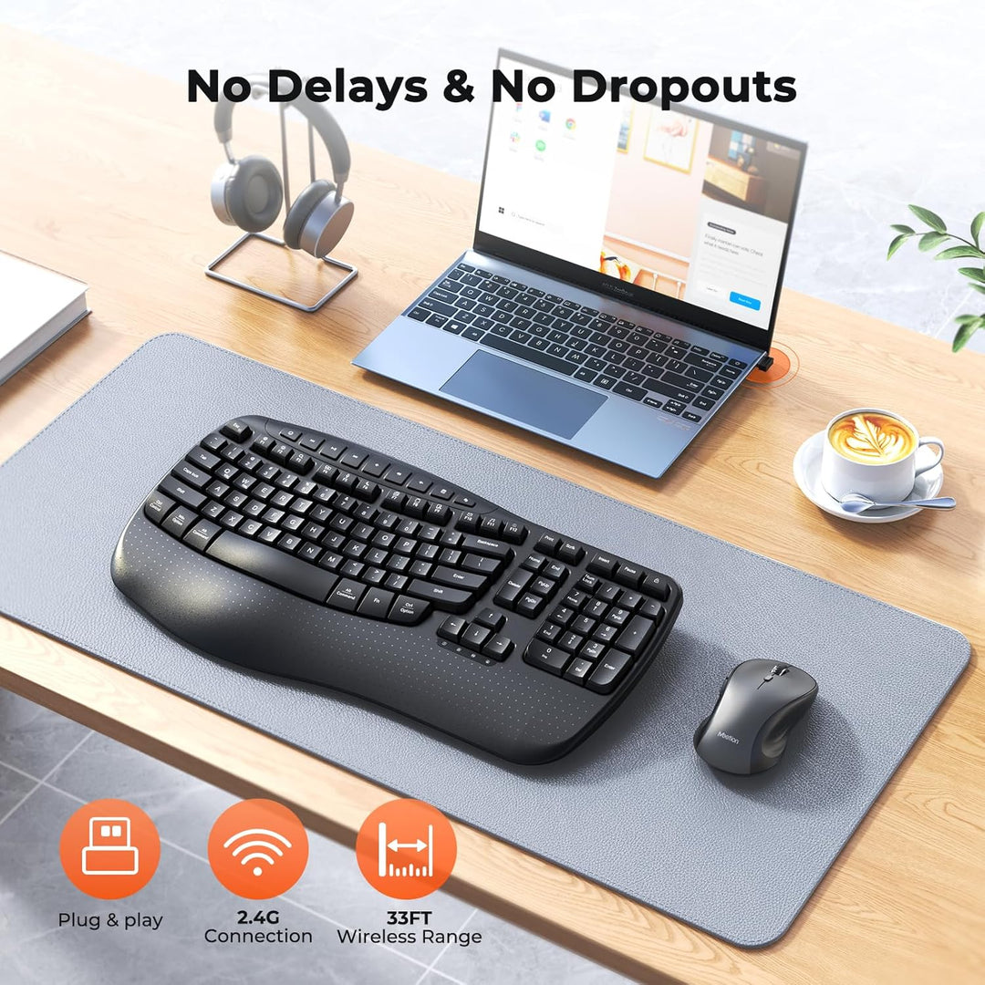 MEETION Combo ergonómico de teclado y ratón inalámbricos, teclas on...