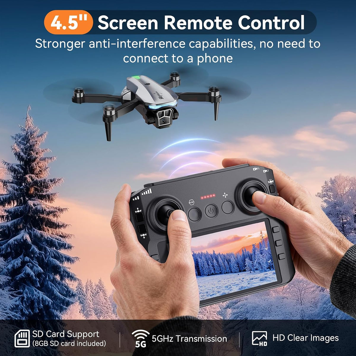 Drone con cámara para adultos, cuadricóptero sin escobillas con pantalla, 2