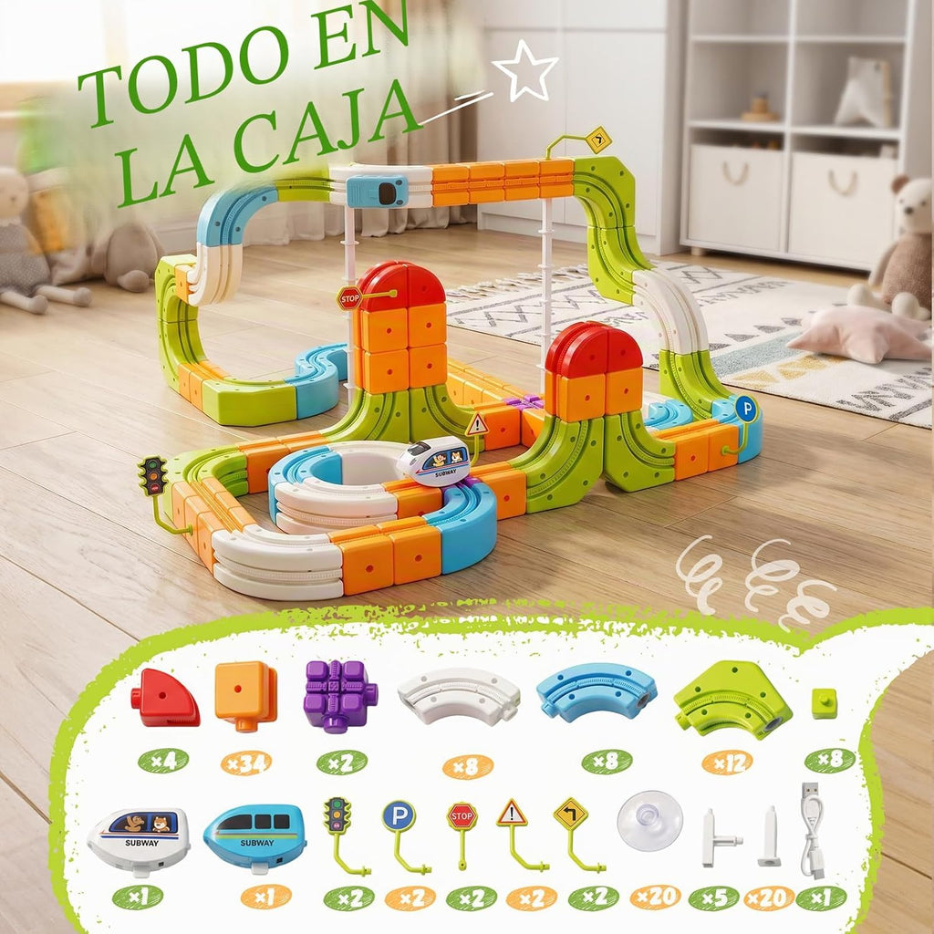 Hot Bee Juego de tren eléctrico para niños, 134 piezas de pista de carreras