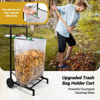 Carrito de bolsa de basura mejorado con cesta de almacenamiento y mango ergonómico, soporte ajustable para bolsas de hojas para exteriores de 30 a 45 galones de capacidad, ideal para limpieza de