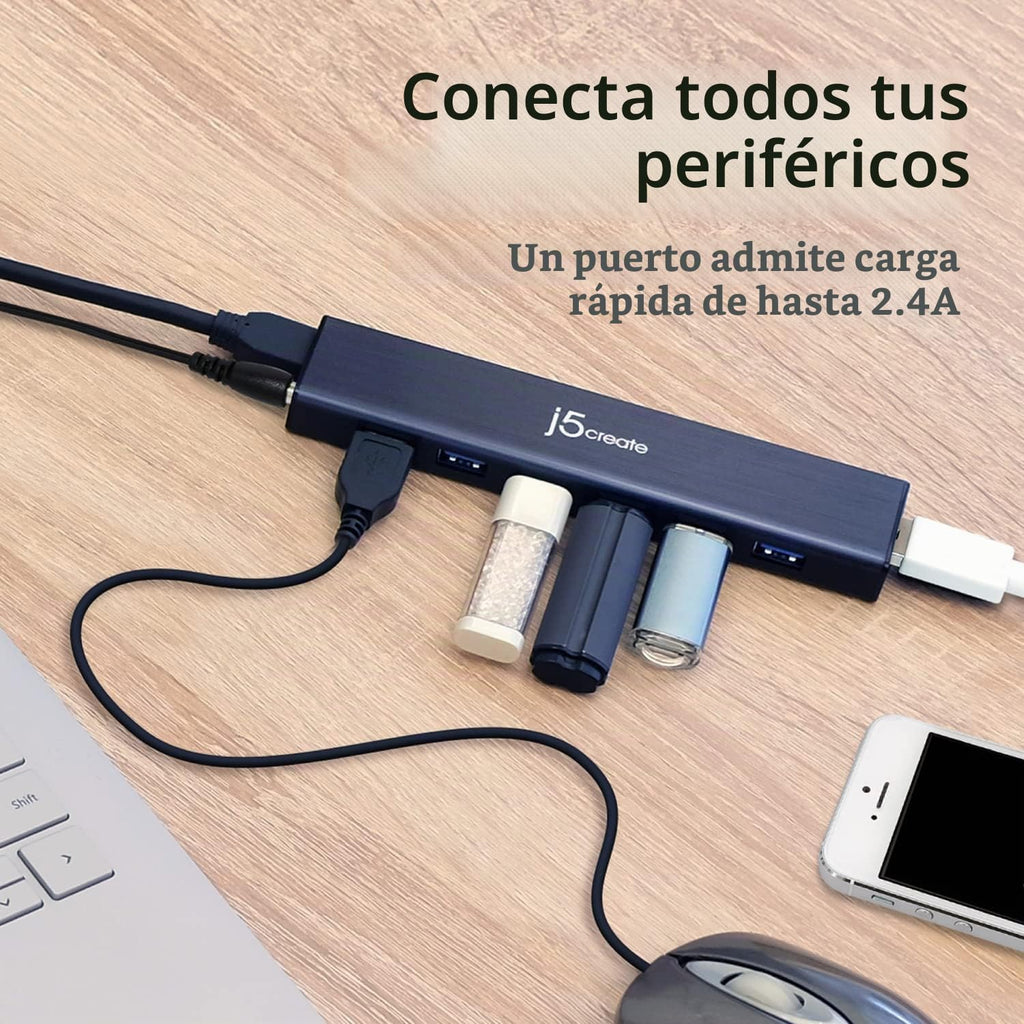 j5create, JUH377, hub USB 3.0 de 7 puertos, alimentado