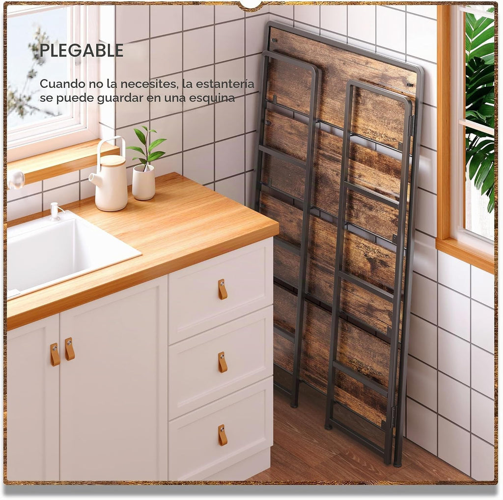 Estantería plegable extra ancha de 4 niveles sin montaje, estantes de almacenamiento vintage para dormitorio, sala de estar, oficina en casa