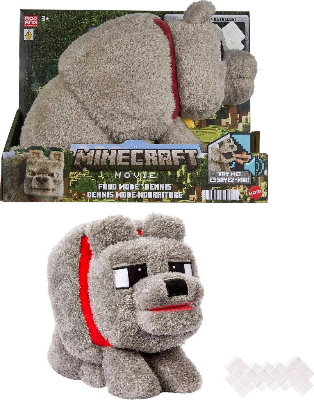 Mattel Minecraft Dennis The Wolf - Juguete de peluche con