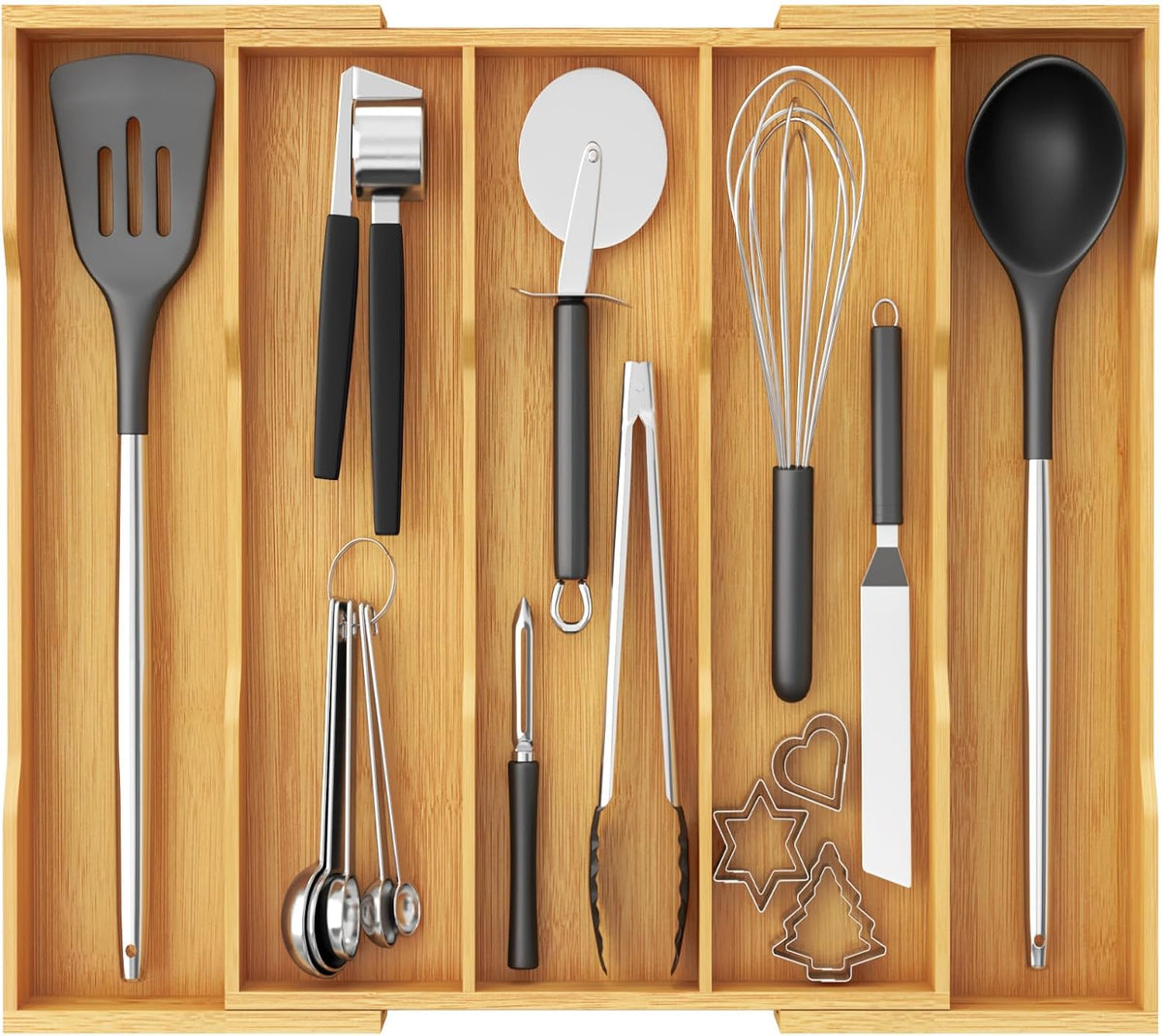 Lifewit Organizador de Utensilios de Bambú para Cajón de Cocina, Bandeja para Utensilios de Cocina