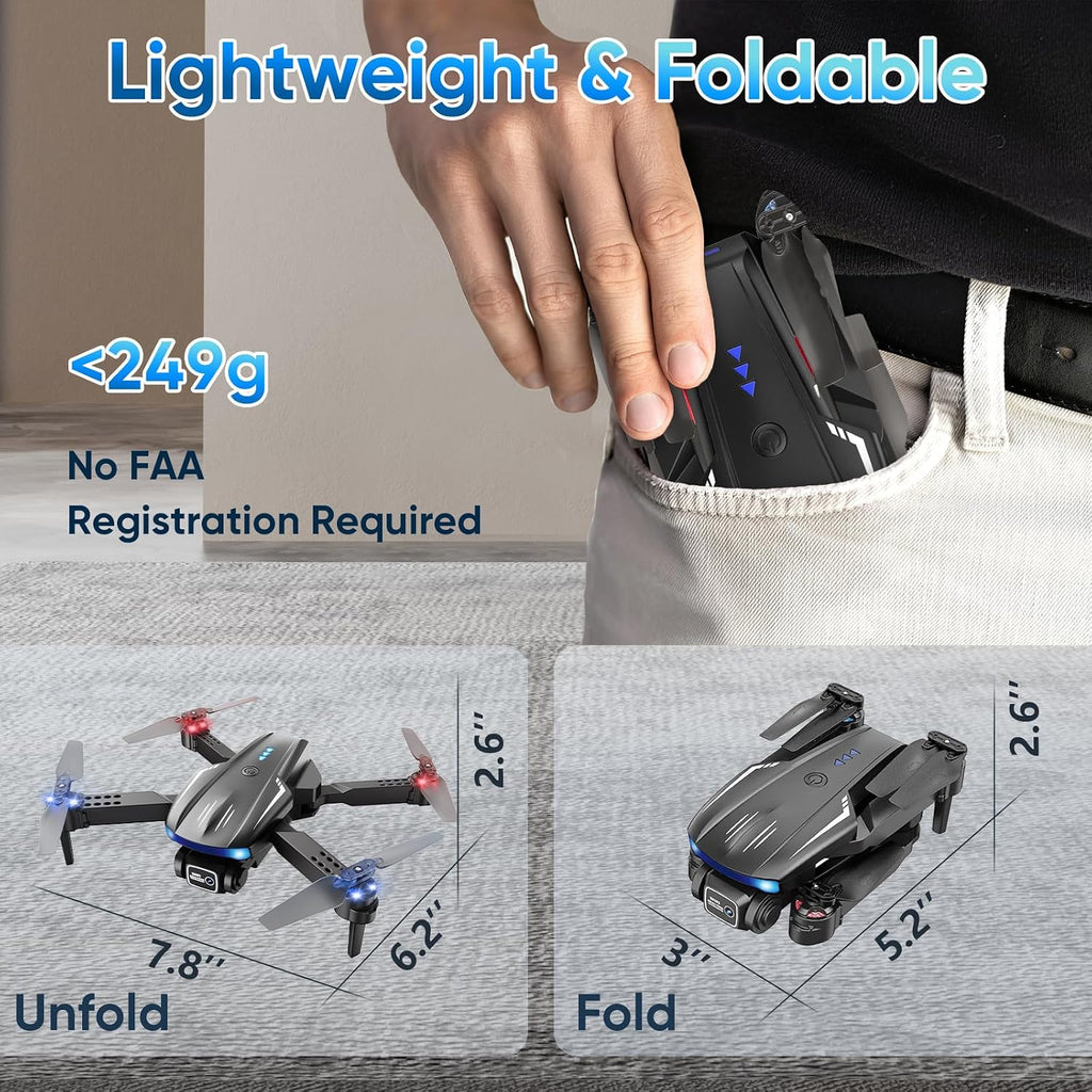 Drone 1080P con cámara para niños y adultos, dron plegable fácil de volar para principiantes, despegue con una tecla, giro de 360°, selfie por gestos, modo sin cabeza, 2 baterías