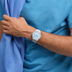 Swatch Nuevo Gent Biosourced Unisex Reloj Casual Polímero Gris Cuarzo Impermeable Blueberry Sky