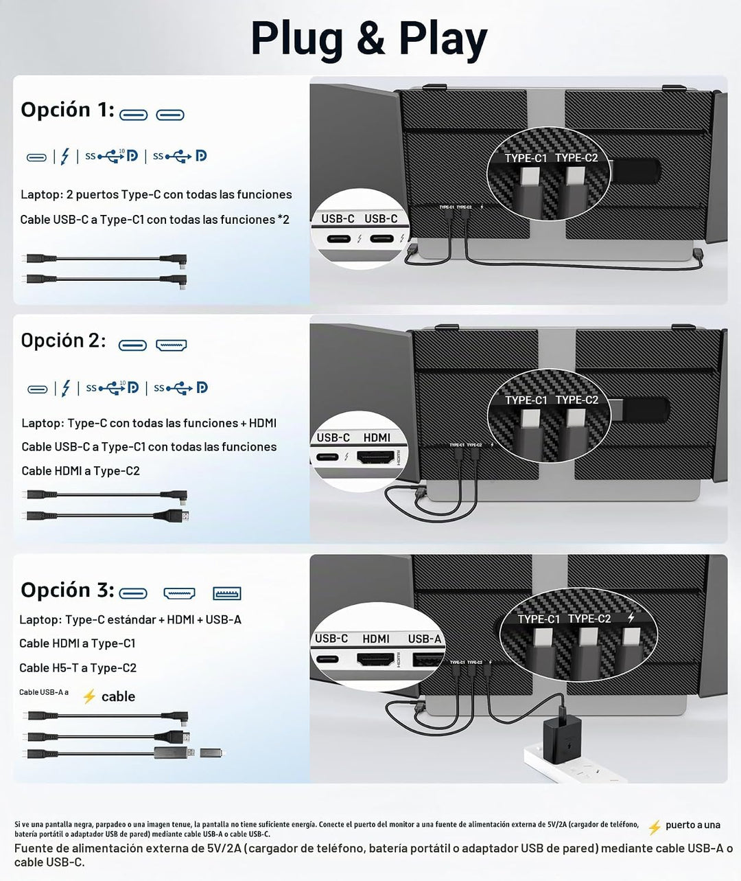 Extensión de pantalla para portátil, monitor triple portátil ultra...