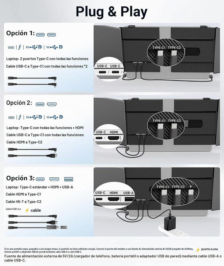 Extensión de pantalla para portátil, monitor triple portátil ultra...