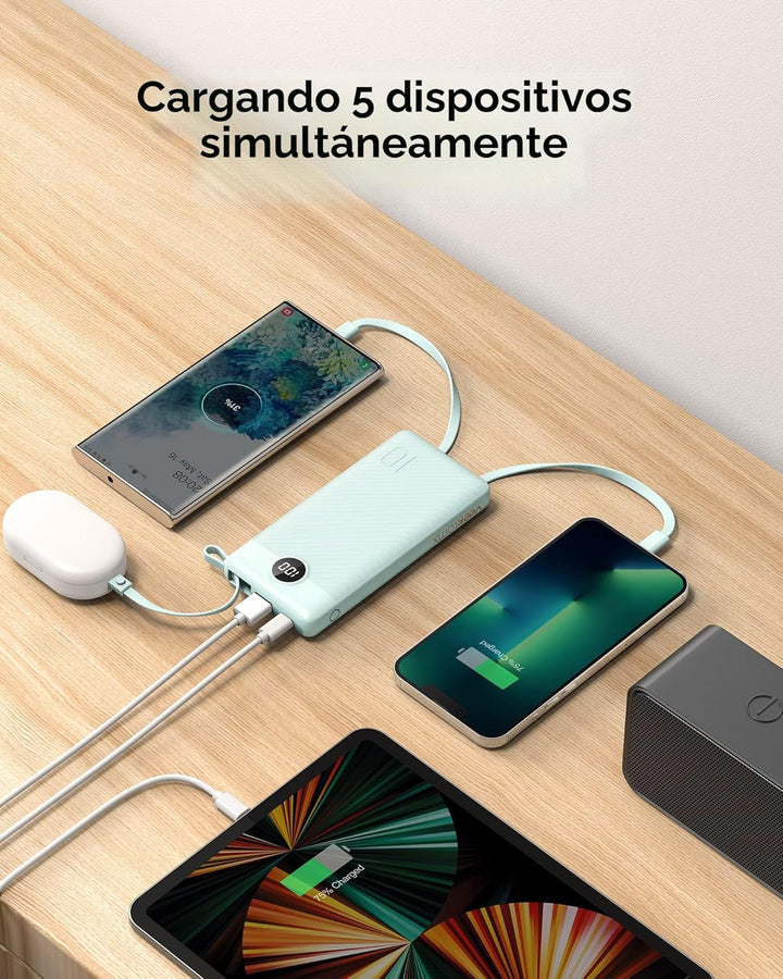 VEEKTOMX Cargador portátil con cables integrados, banco de energía...