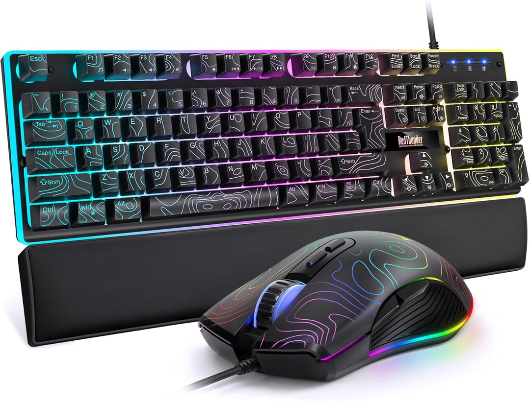 RedThunder K10 - Combo de teclado y mouse para juegos con cable con...