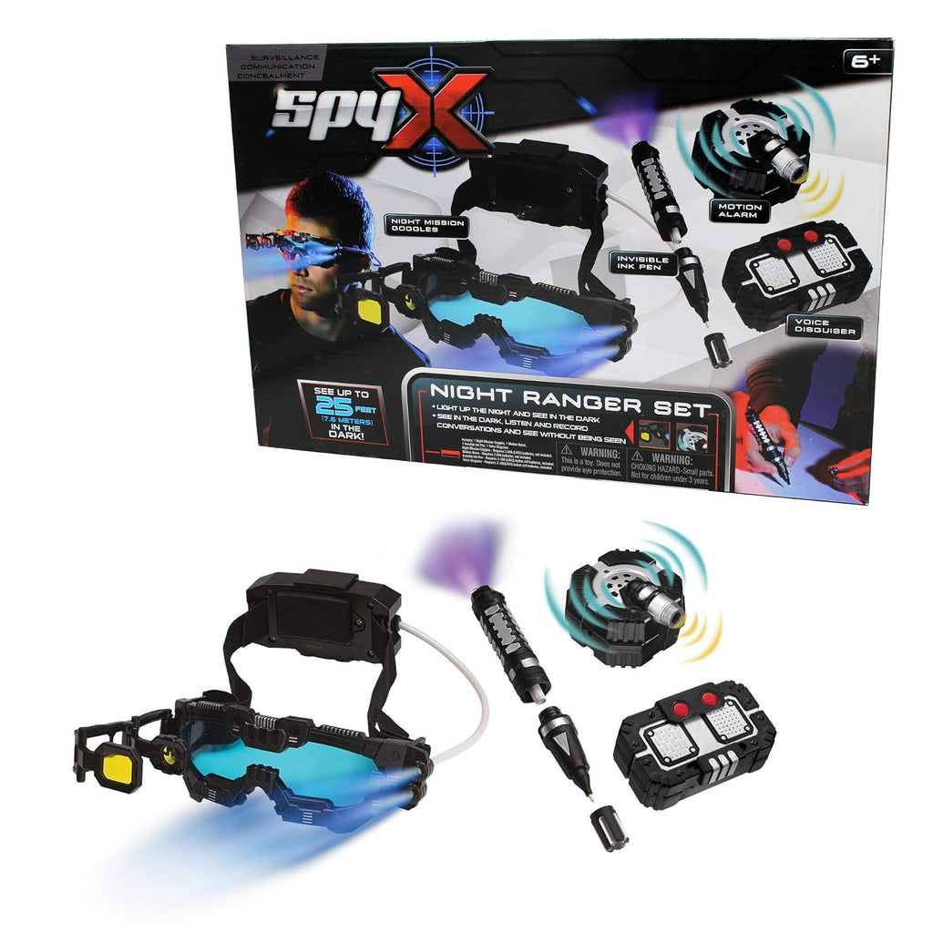 SpyX / Set de Explorador Nocturno - Incluye gafas de misión nocturna / alarma de movimiento / disfrazadora de voz / bolígrafo de tinta invisible.