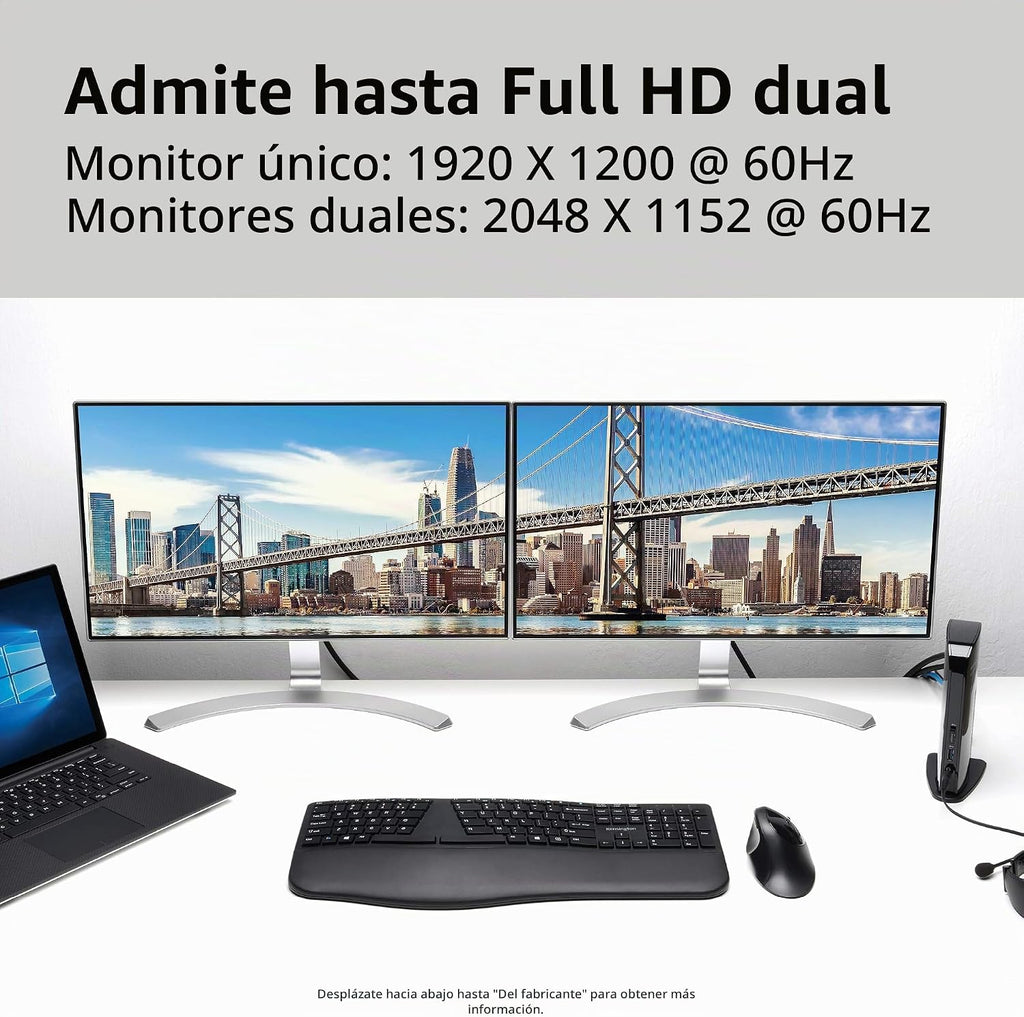 Kensington Estación de acoplamiento de doble pantalla USB 3.0 para MacBooks, Windows y Surface (K33972US)