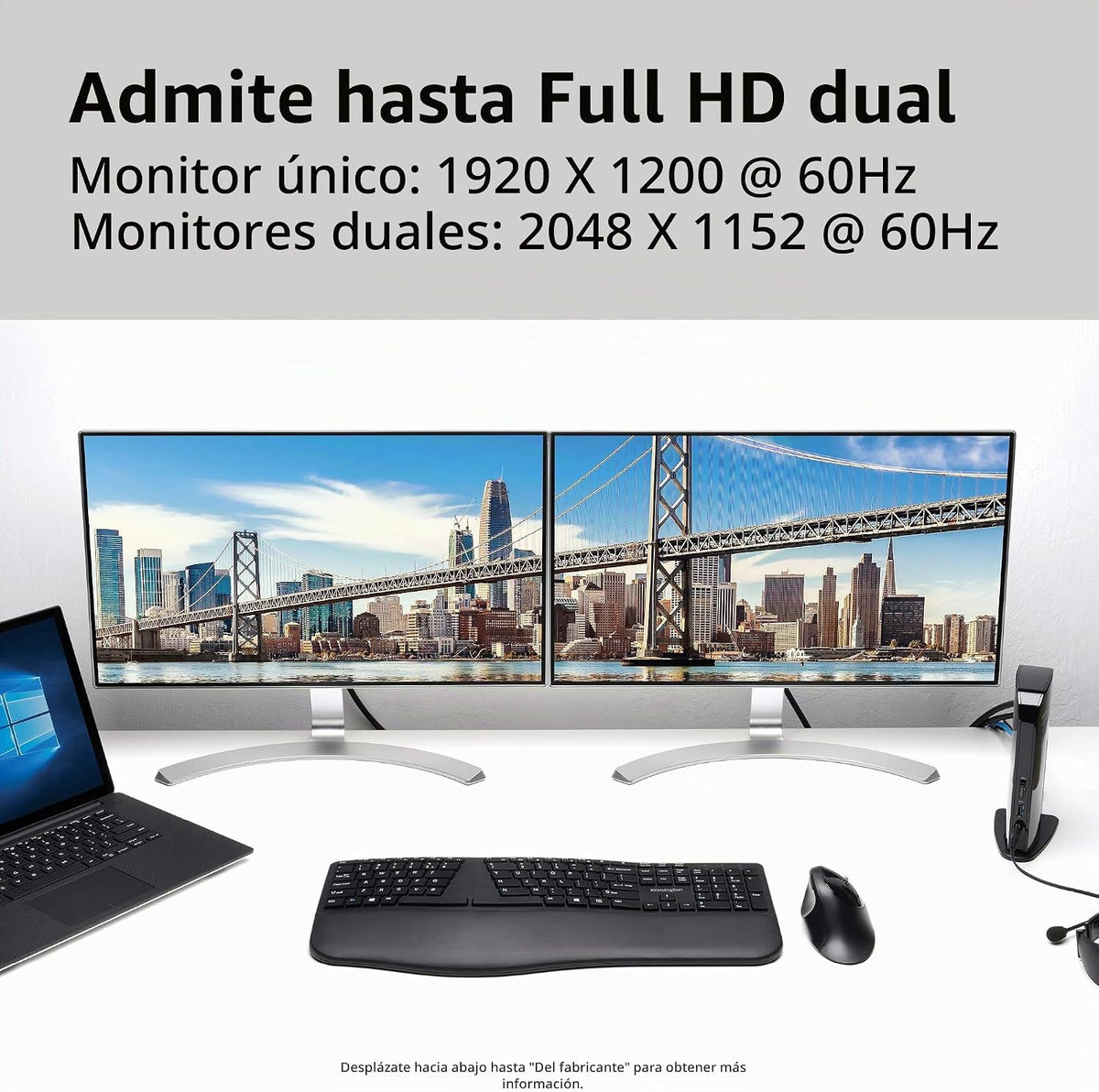 Kensington Estación de acoplamiento de doble pantalla USB 3.0 para MacBooks, Windows y Surface (K33972US)