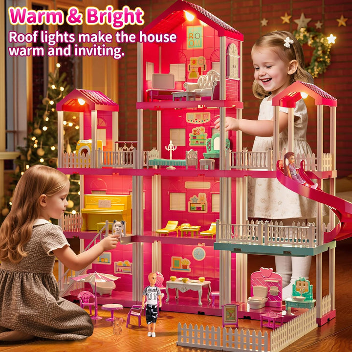 Pink Villa Playset para niñas de 3 a 7 años casa de 4