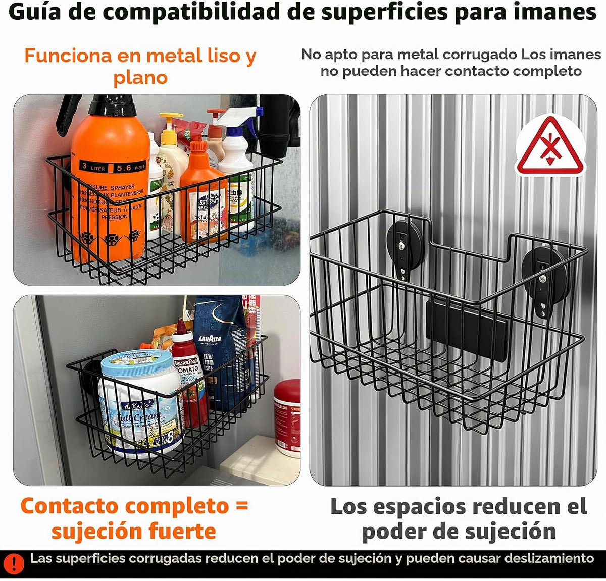 Cestas magnéticas, organizador de cestas de malla de alambre de metal de gran capacidad para almacenamiento de diversas herramientas, estante magnético para garaje, lavandería, cocina, taller, gabinete (2 unidades)