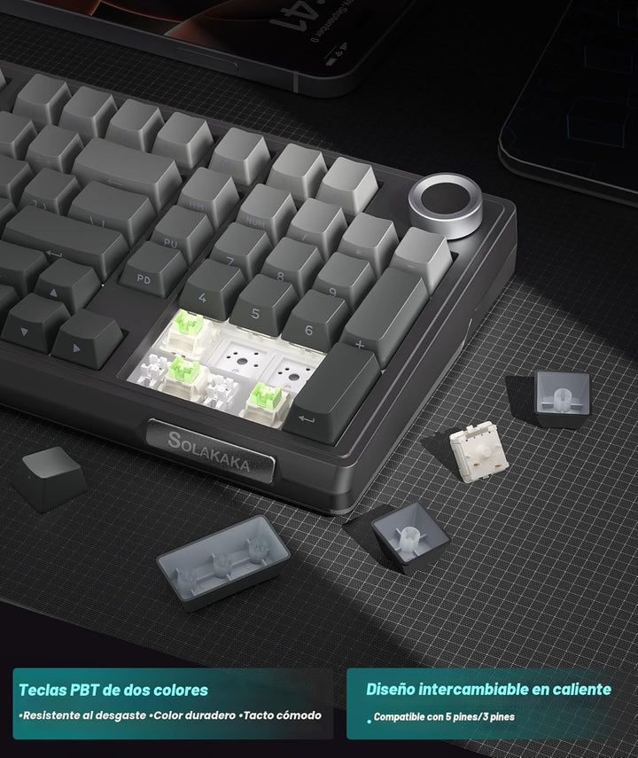 SOLAKAKA KI99 Pro Teclado mecánico inalámbrico 96% teclado RGB para...