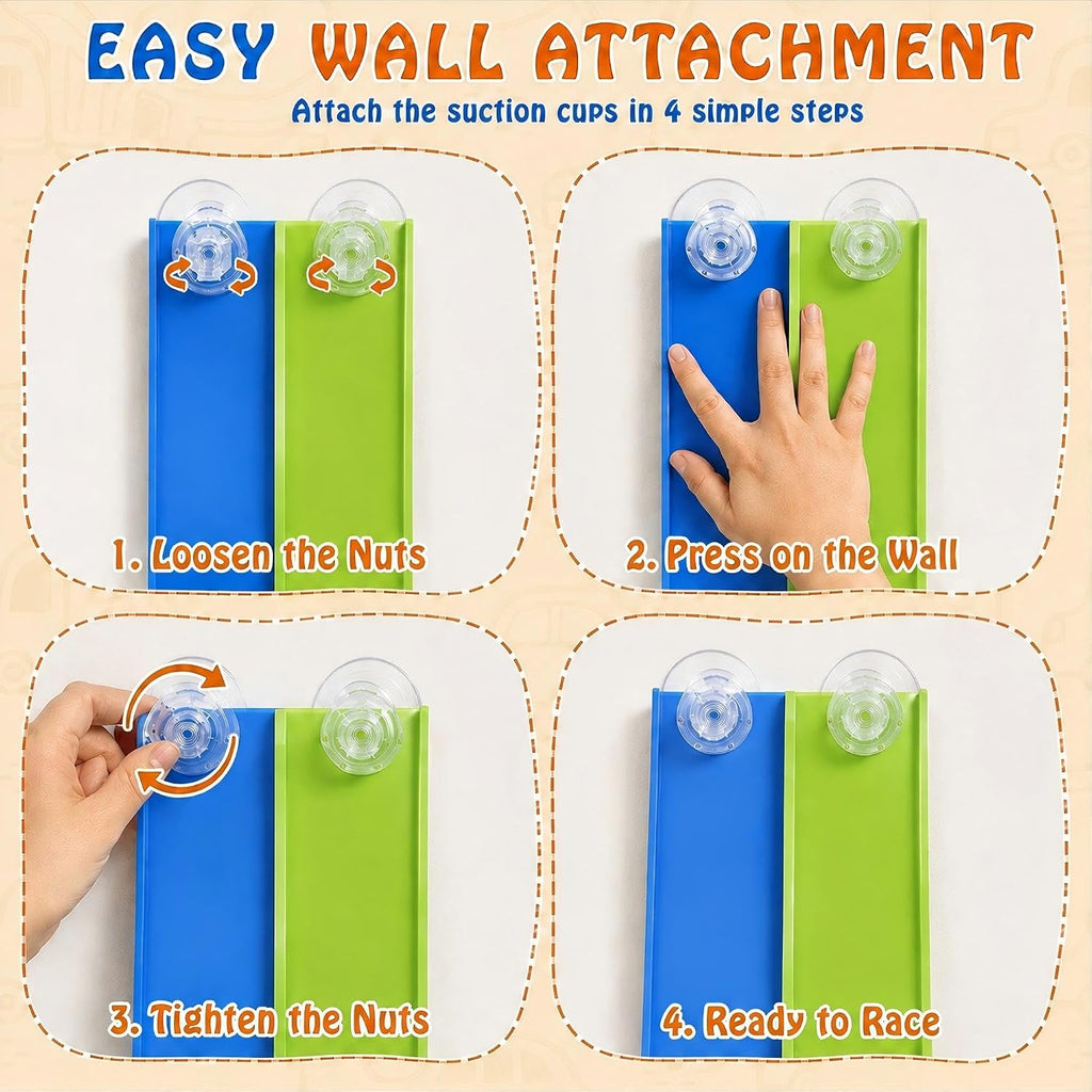 Pistas flexibles de 15 pies de pista de carreras flexibles para niños, juego de pista de auto de bricolaje con autos de rebote 1/64, pistas de carreras enrollables portátiles con ventosas fuertes