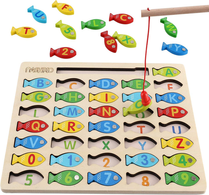 Juguete magnético de pesca de madera para niños pequeños