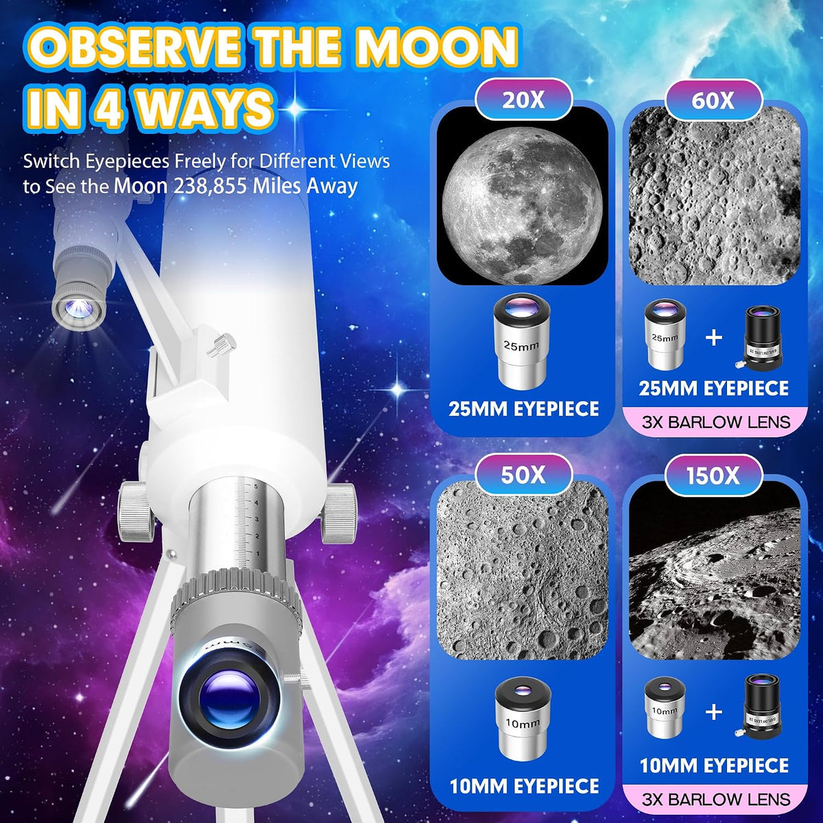 Telescope Hawkko de 80 mm de apertura y 500 mm para niños 8-12 y adultos principiantes