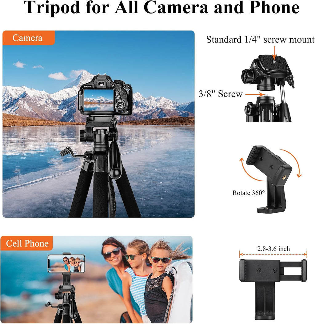 VICTIV - Trípode de 74 pulgadas para cámara y teléfono celular, trípode profesional de aluminio resistente con bolsa de transporte, compatible con cámara DSLR, SLR, iPhone, Canon, Nikon